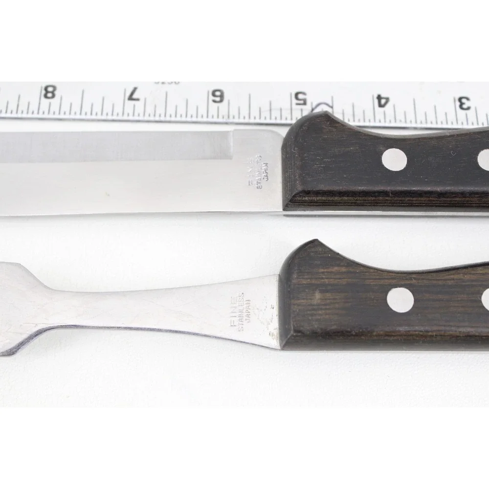 Vintage George Briard Kitchen Knife and Carving Fork Stainless Japan Wood Handle